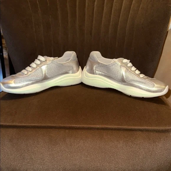 Prada Metallic Silver and White Sneakers - Picture 5 of 6